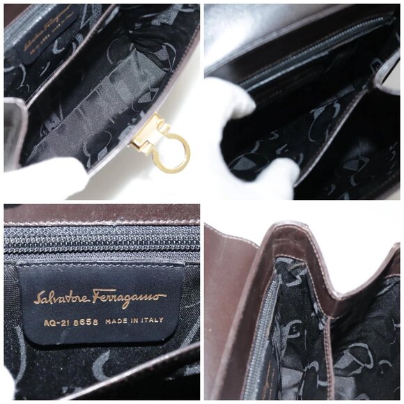 Salvatore Ferragamo Gancini Hand Bag Leather 2way Dark Brown Gold Auth 103214 - Picture 15 of 16